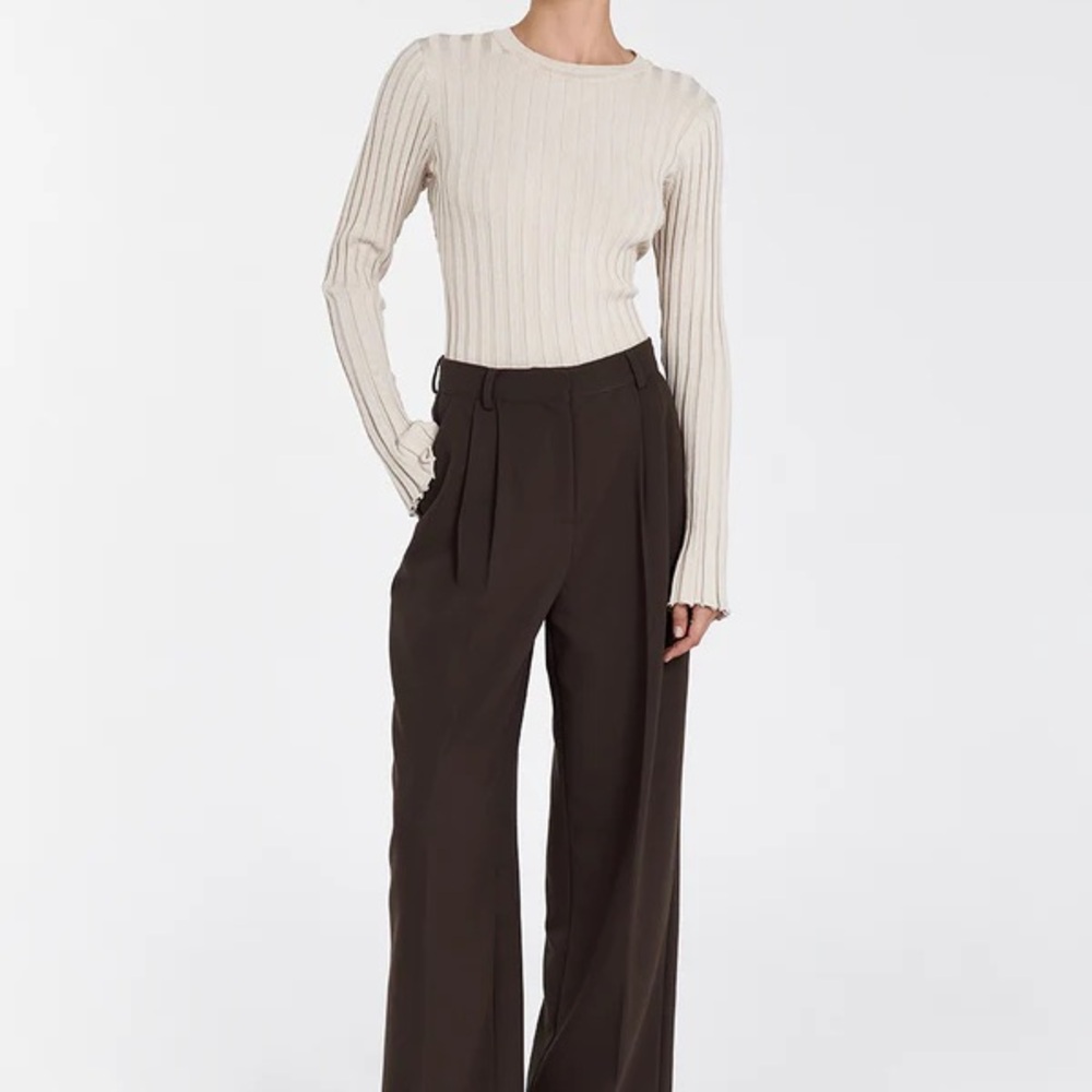 Cream Ribbed Long Sleeve Top NWT - Picture 2 of 2